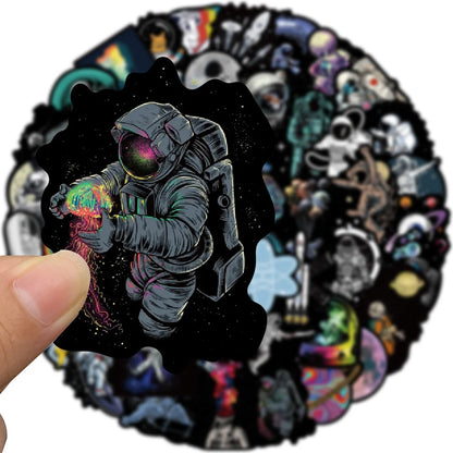 50PCS Cartoon Black Edge Space Astronaut Graffiti Sticker Decoration Suitcase Water Cup Guitar Waterproof Helmet