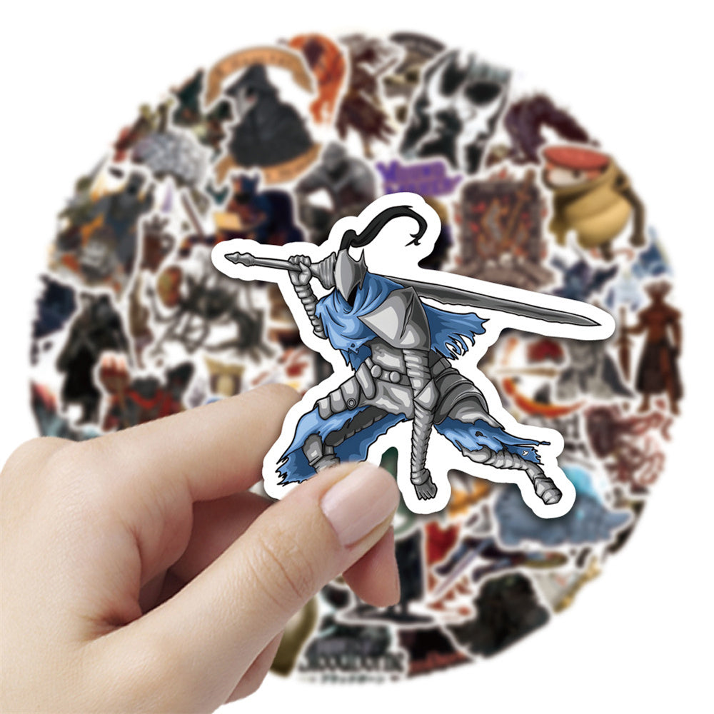 50PCS Dark Souls Inspired Cartoon Stickers - Gothic Fantasy & Boss Battle Doodle Decals for Gaming Journals, Difficulty Aesthetics, Death Count Trackers & Soulsborne Fan Art Projects