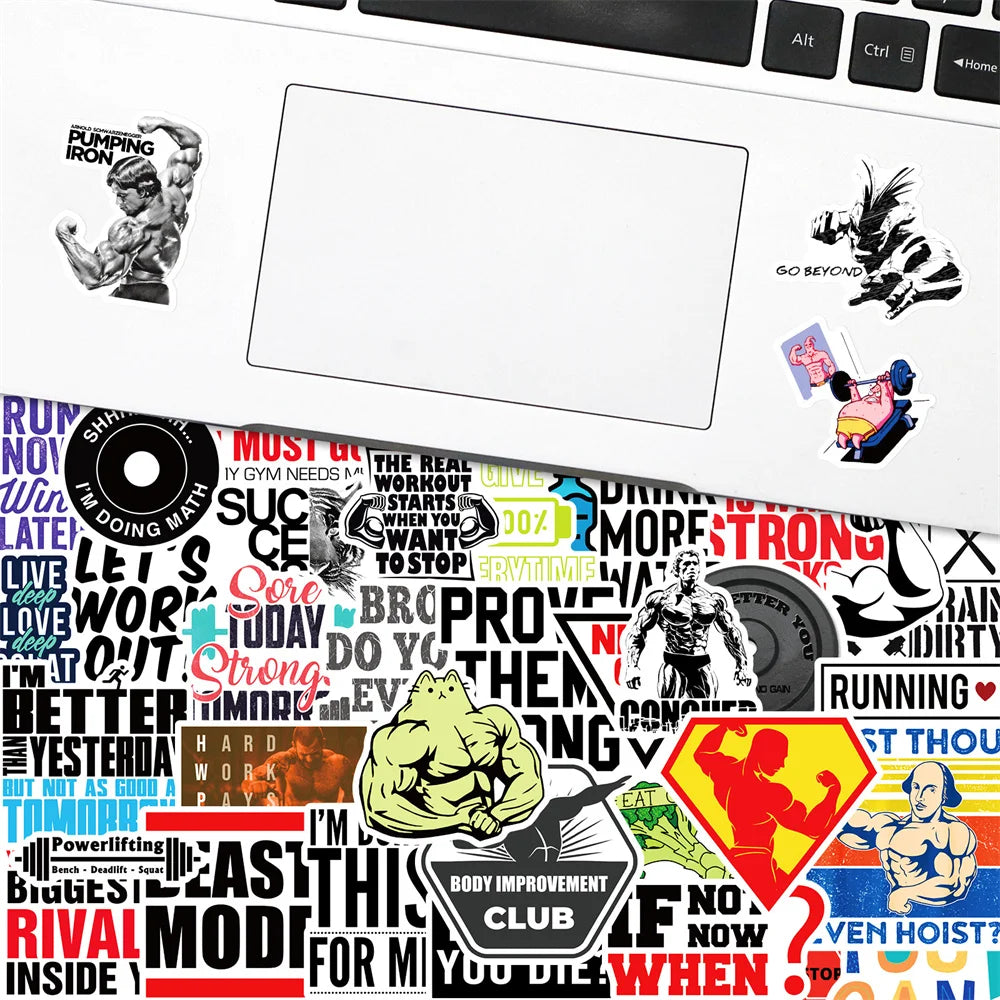 50PCS Fitness Inspirational Culture Cartoon Graffiti Waterproof Stickers Creative Decoration Fashion HelmetDecals