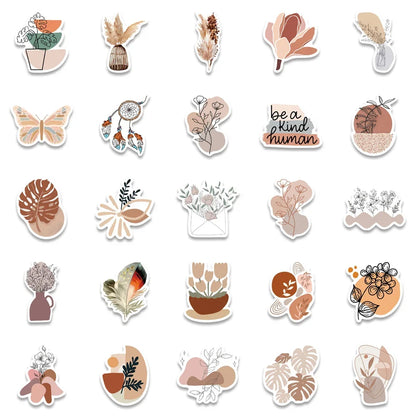 50PCS Boho Style Aesthetic Graffiti Stickers for Luggage Laptop IPad Skateboard DIY Gift Journal Water Cup Guitar