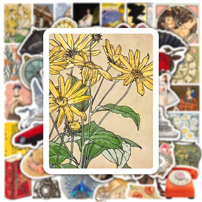 50PCS Retro Art Style Graffiti Stickers for Guitars, Skateboards, Laptops, Notebooks, and Stationery Boxes Exquisite Decorative Decals