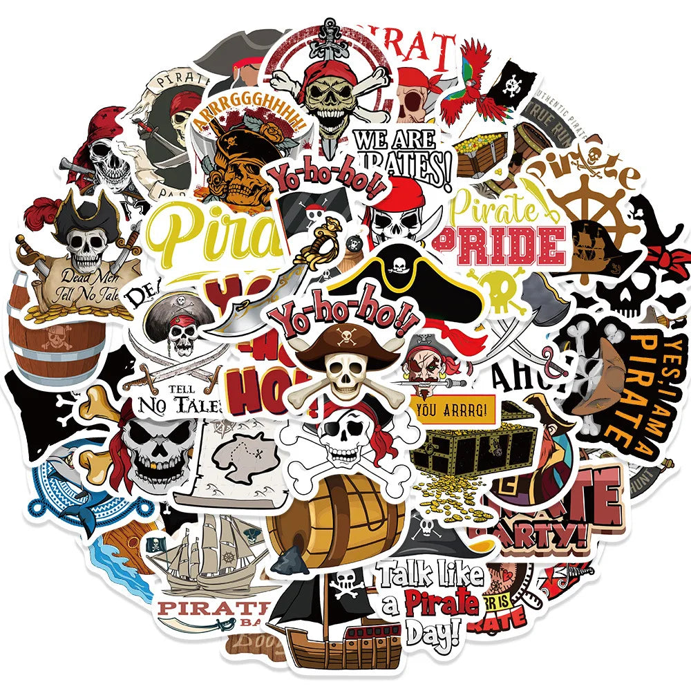 50PCS New Trendy Cartoon Cool Pirate Graffiti Helmet Water Cup DIY Waterproof PVC Children's Toy Reward Sticker