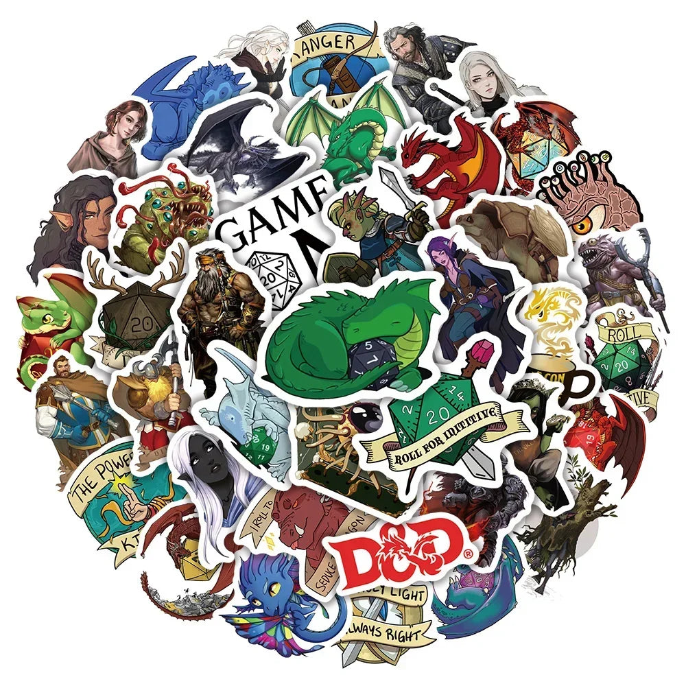 50PCS Games Dnd Graffiti Stickers Luggage Bicycle Notebook iPad Skateboard Guitar Helmet Waterproof Decoration