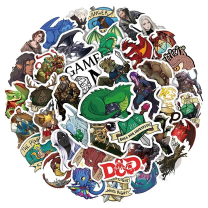 50PCS Games Dnd Graffiti Stickers Luggage Bicycle Notebook iPad Skateboard Guitar Helmet Waterproof Decoration