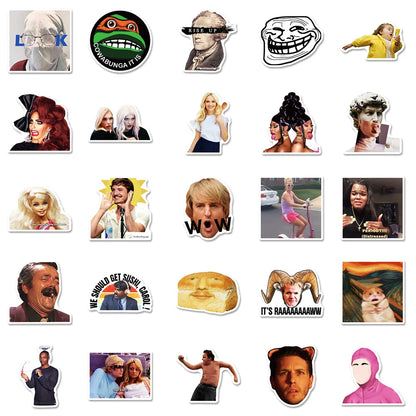 50PCS Spoof Character Expression Pack Sticker Smiling Face Computer Cartoon Cute Skateboard Refrigerator WaterCup