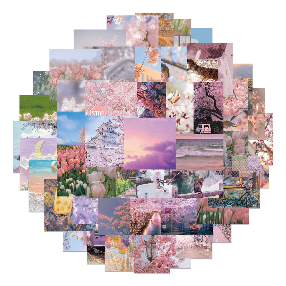 65PCS Spring Wallpaper Stickers, Removable Floral & Nature Cartoon Doodles for Room Decor and Fresh Vibes