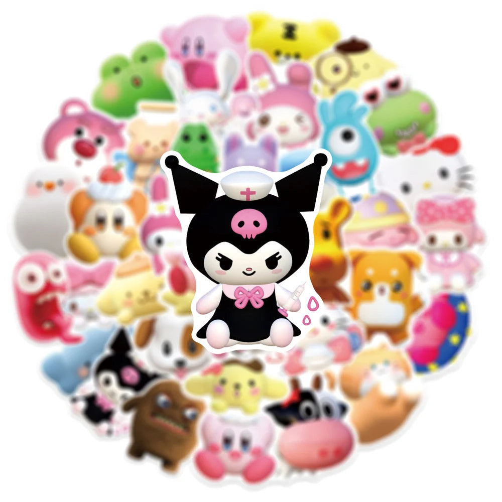 50PCS Cute 3D Graffiti Waterproof Sticker Creative Personality Decoration Water Cup Refrigerator SkateboardHelmet