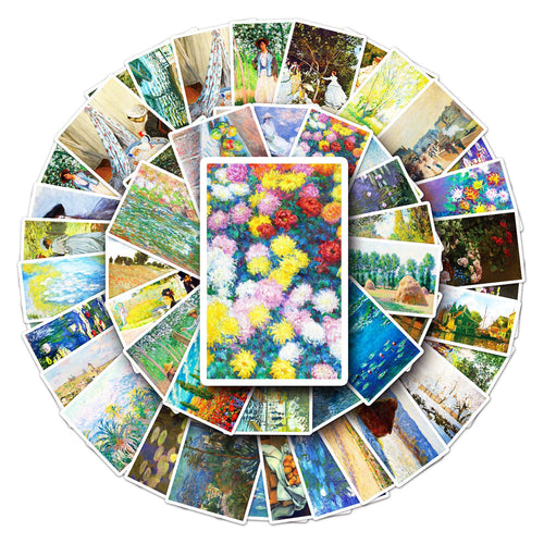 50PCS Monet Impressionist Art Stickers, Water Lily & Garden Oil Painting Doodles for Art Lovers and Elegant Journals