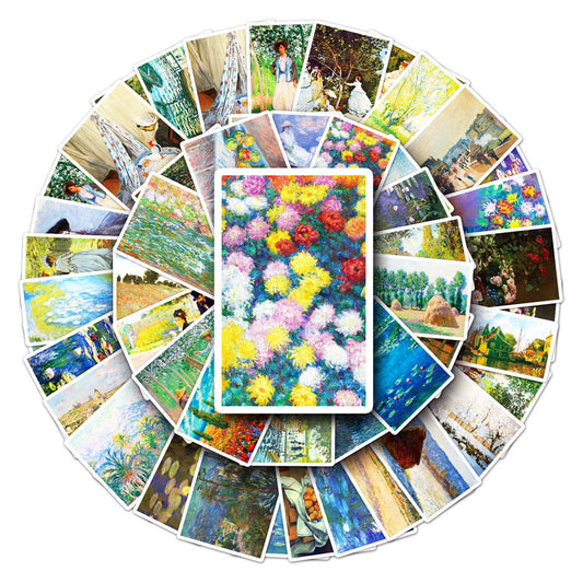 50PCS Monet Impressionist Art Stickers, Water Lily & Garden Oil Painting Doodles for Art Lovers and Elegant Journals