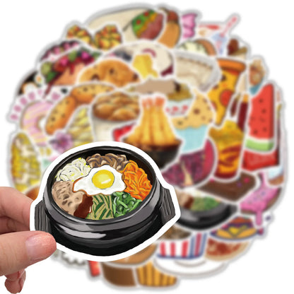 50PCS Cartoon Food Small Fresh Graffiti Stickers Luggage Helmet Guitar DIY Scrapbook Wall Sticker Toy Decoration