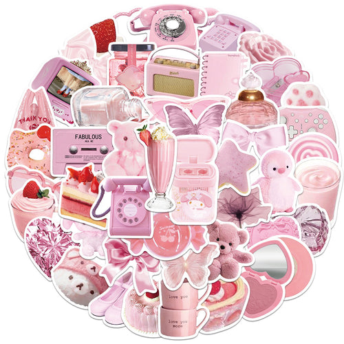 50PCS Kawaii Pink Heart Bear Stickers - Pastel Teddies Doodle Decals for Inner Child Healing Journals, Soft Life Planners & Gentle Rebellion Art Projects