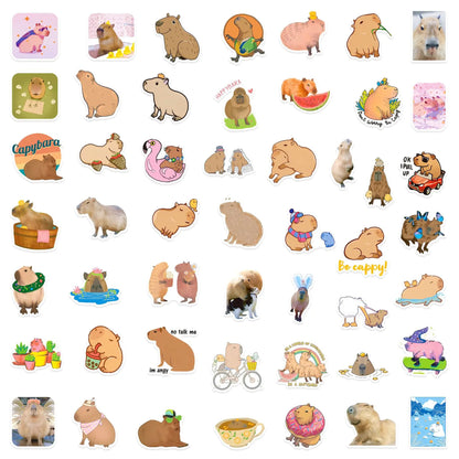50PCS Cool Popular Stickers Pack Skateboard Guitar Decoration DIY Laptop Animation Cartoon Cute Capybara Graffiti