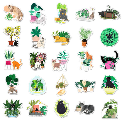 50PCS Cartoon Cats and Plants Stickers Graffiti iPad Desk Notebook Helmet Car  Pattern Scrapbook Toys Decoration