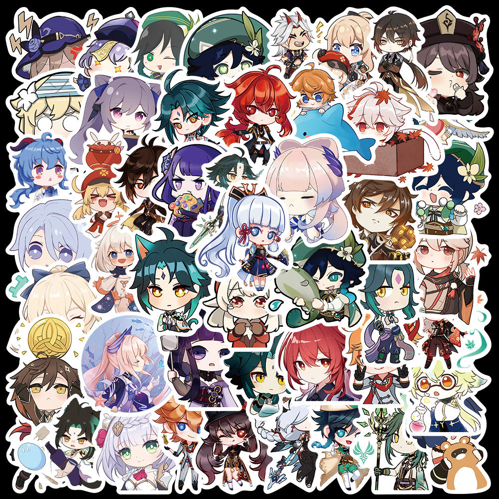 50PCS Cartoon Genshin Impact Character Doodle Stickers Perfect for laptops, luggage, water bottles, helmets, skateboards, pencil cases Exquisite creative decorative decals
