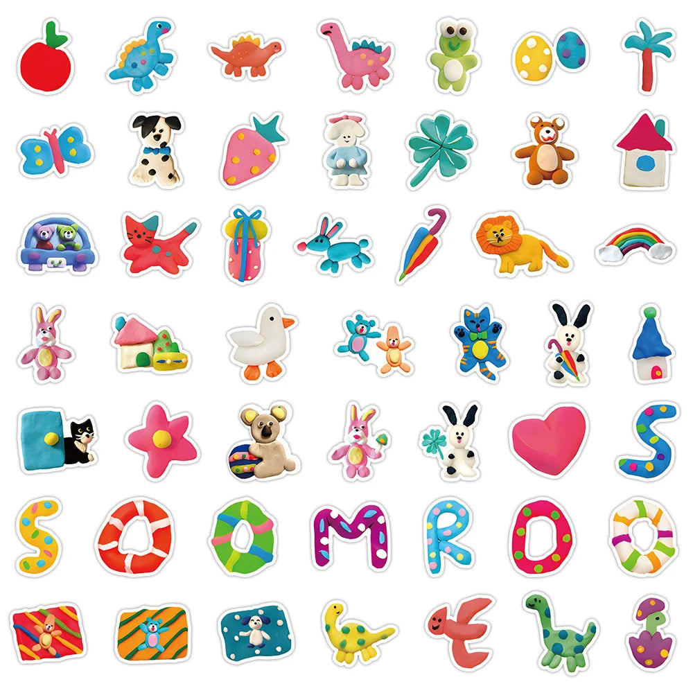 100PCS Cute Cartoon Playdough Doodle Stickers Personalised Fashion Creative DIY Beautifully Decorative Decals Toys Laptop IPad Skateboards Mugs Helmets Popular Stickers Gifts