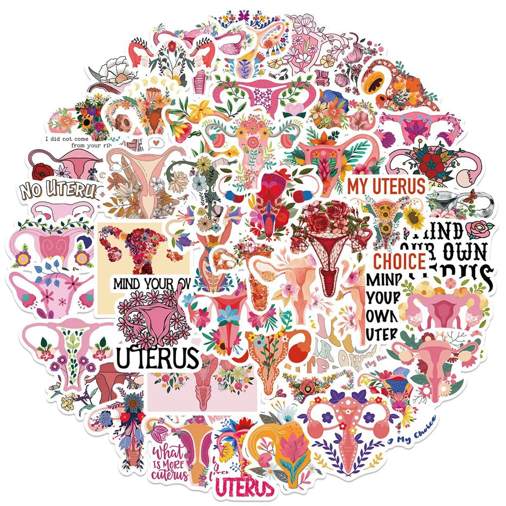 50PCS Feminist Uterus Flower Graffiti Waterproof Sticker Personalized Creative Decoration TrendRefrigeratorGuitar