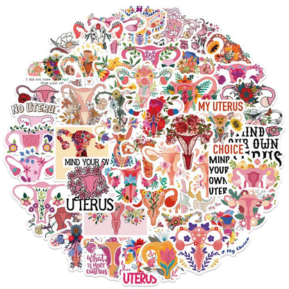 50PCS Feminist Uterus Flower Graffiti Waterproof Sticker Personalized Creative Decoration TrendRefrigeratorGuitar