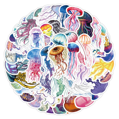 50PCS Medusan Consciousness Stickers - Bioluminescent Sentience Decals for Pre-Nervous System Journals, Neural Network Precursor Maps & Mind Without Brain Studies