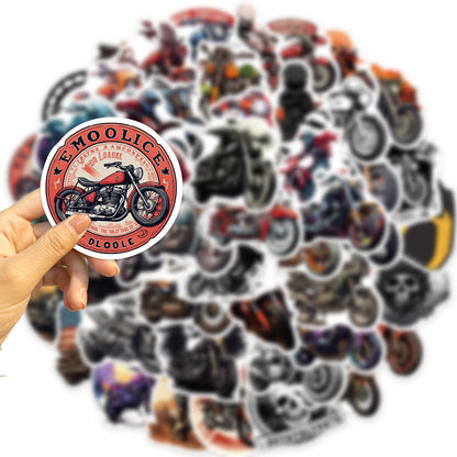 50PCS Motorcycle Doodle Stickers, Cartoon Bike Vinyl Decals for Helmets, Laptops, and Rider Culture Enthusiasts