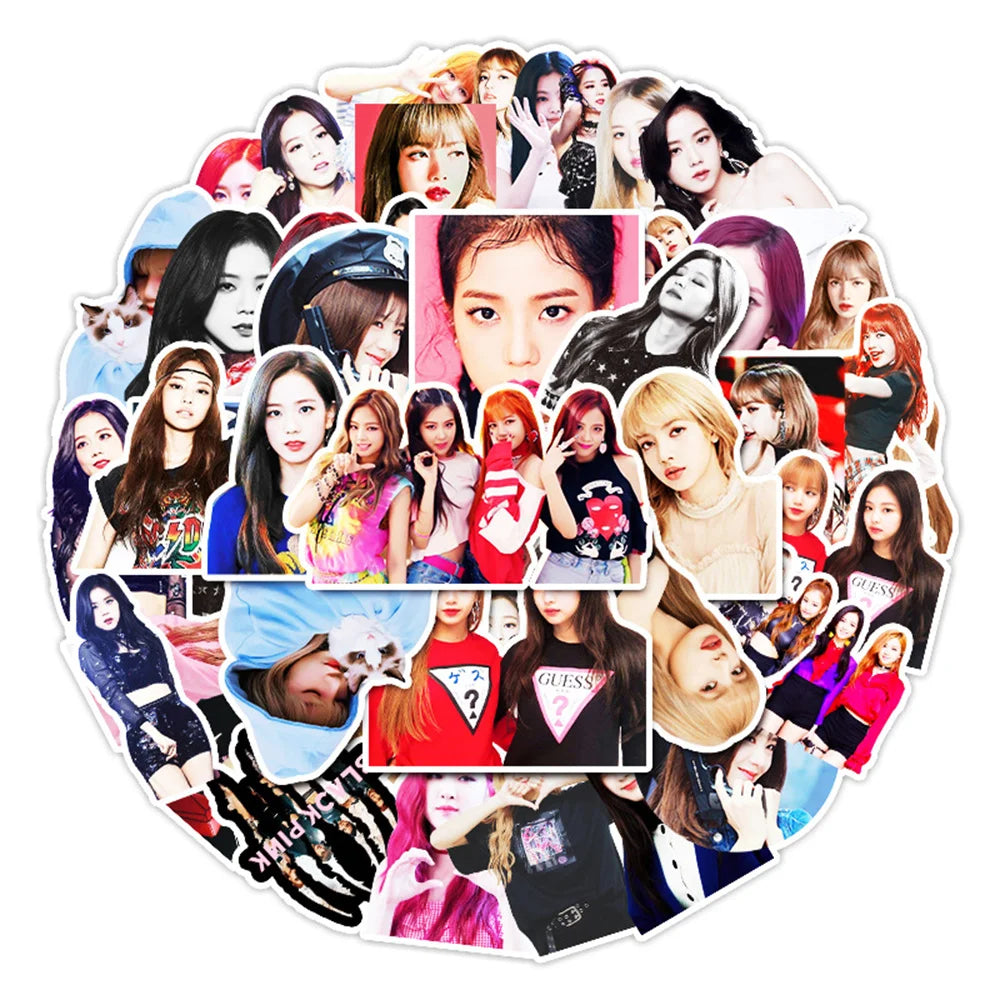 50PCS New Black Pink Pop Korean Girl Group Sticker For Luggage Laptop iPad Skateboard Guitar Phone Case Sticker