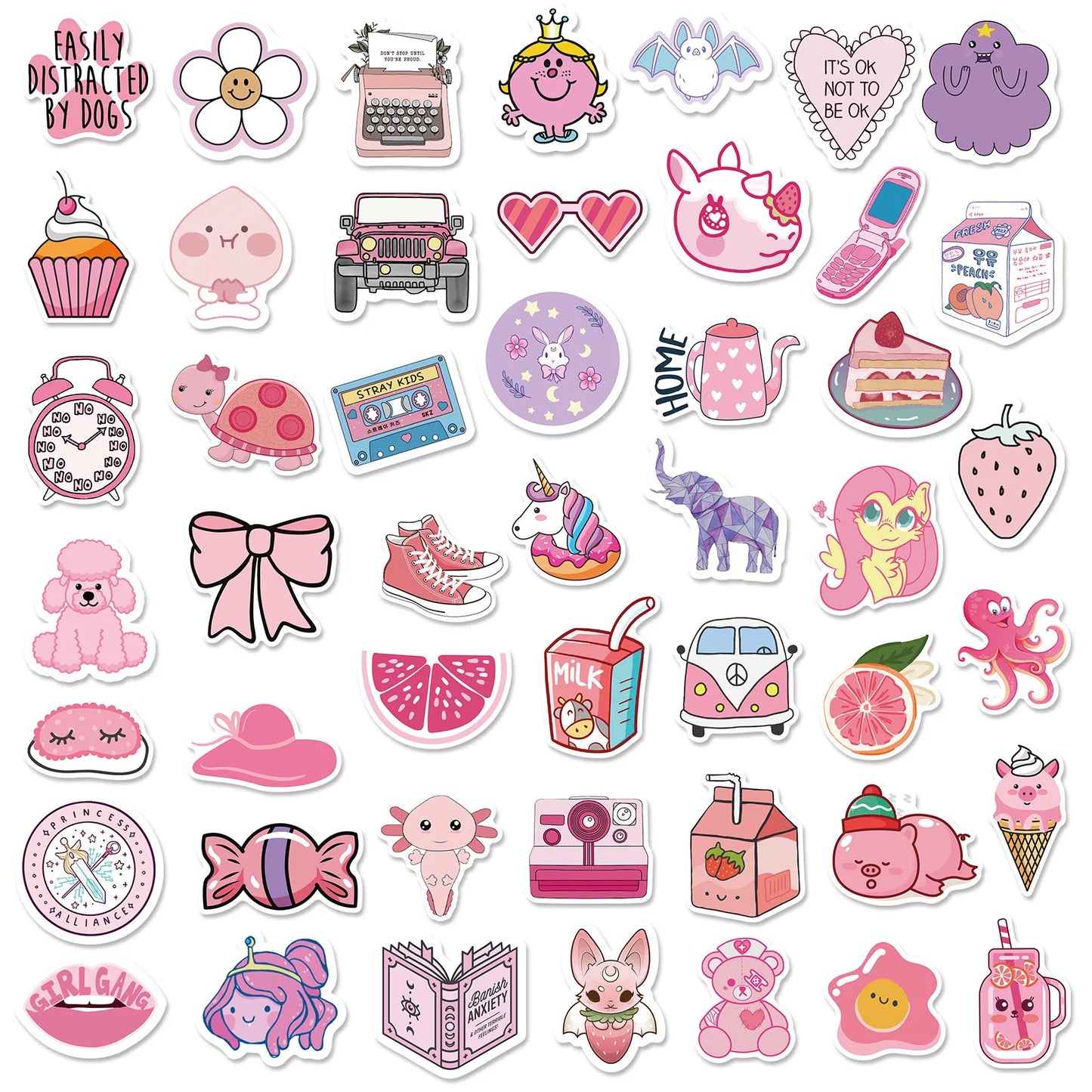 50PCS Card Pink Mixed Graffiti Sticker iPad Luggage Helmet Car  Guitar DIY Scrapbook Wall Sticker Toy Decoration