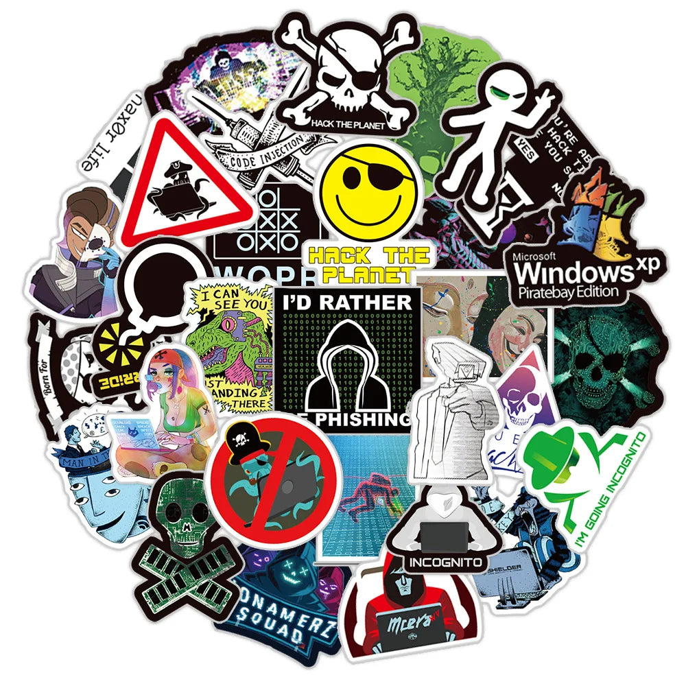 50PCS Cartoon Network Hacker Pattern Sticker DIY Decal Luggage Travel Skateboard Laptop Phone Ipad Sticker