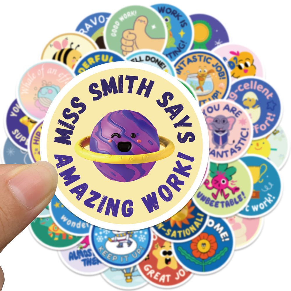 50PCS English Learning Reward Stickers, Cute Cartoon Alphabet & Animal Doodles for Kids, Teachers, and Homeschooling