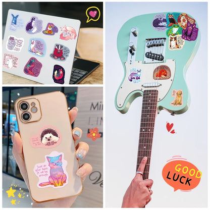 50PCS Cartoon Literary Healing Text Animal Creative Graffiti Sticker Bicycle Scooter DIY Laptop Guitar Computer