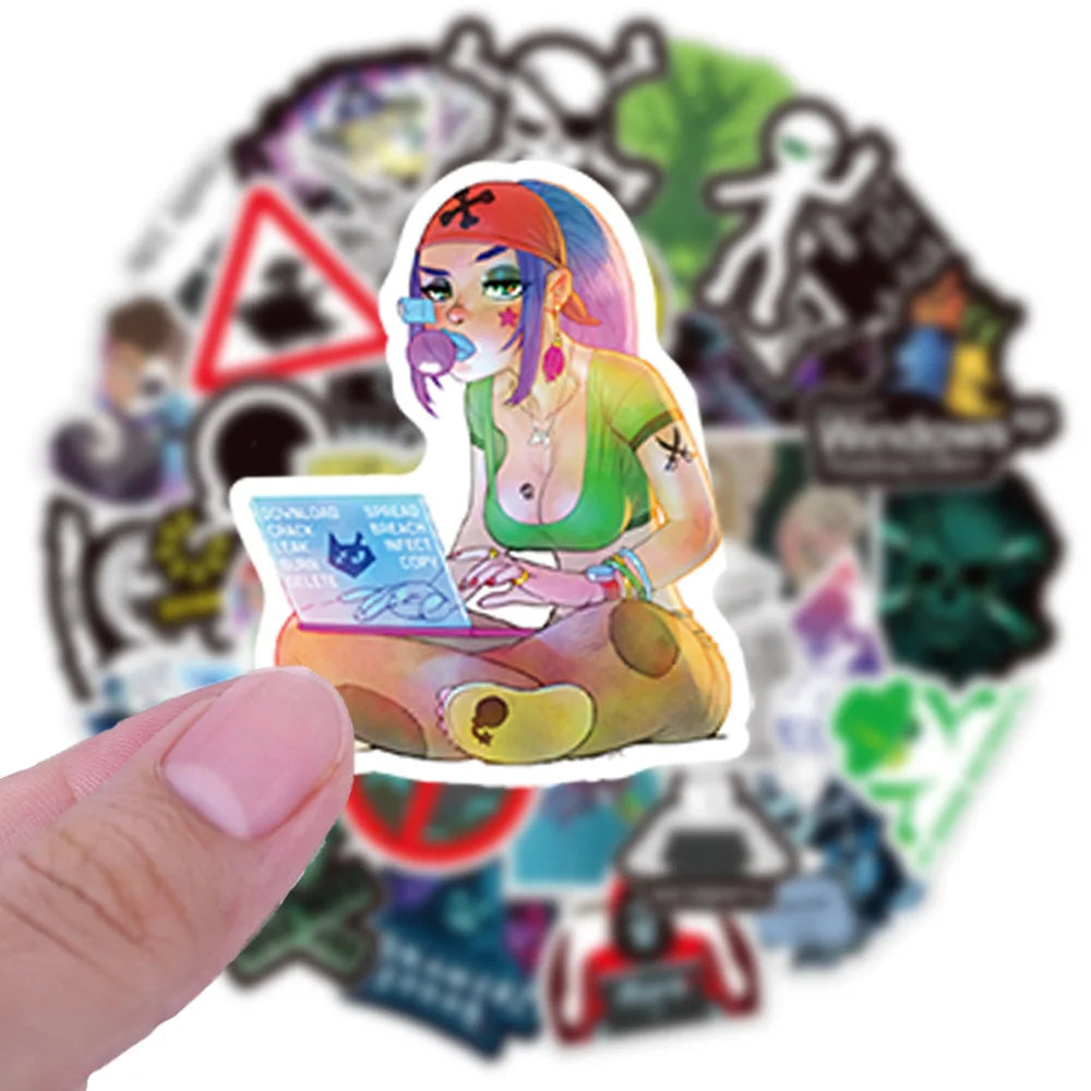 50PCS Cartoon Network Hacker Pattern Sticker DIY Decal Luggage Travel Skateboard Laptop Phone Ipad Sticker