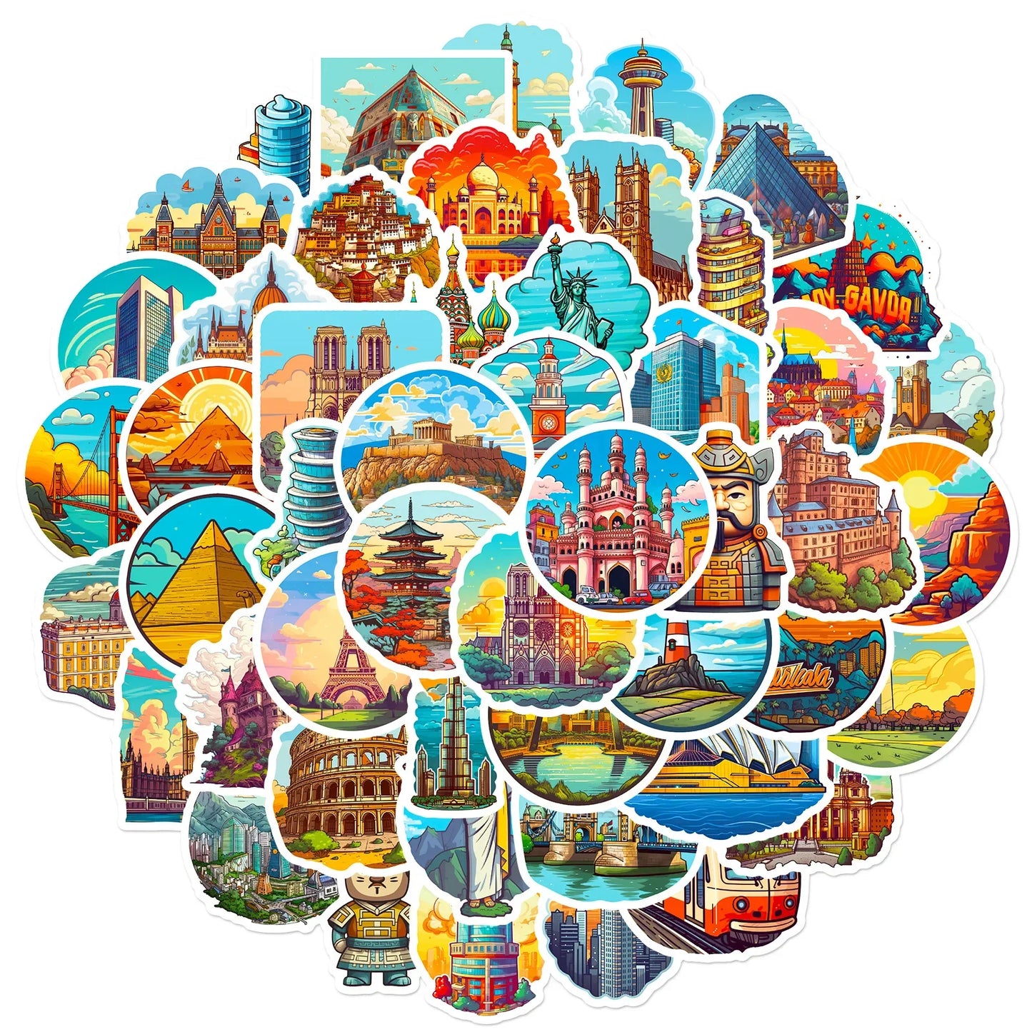 50PCS New Popular World Building Stickers Pack Skateboard Guitar Decoration DIY Suitcase Helmet Waterproof Decal