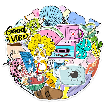 49PCS  Small Fresh Style Graffiti Stickers Personalized Creative Trend DIY Decorative Stickers Water Cup Suitcase Computer Car Skateboard Fashion Exquisite Popular Decals Toys