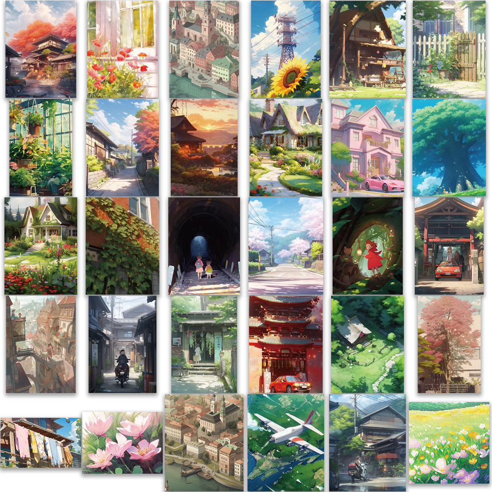60PCS Cartoon Anime Scenery Doodle Stickers Exquisite and Stylish DIY Decorative Decals for Notebooks Suitable for Skateboards, Guitars, Laptops, Water Bottles, Helmets, and Stationery Cases