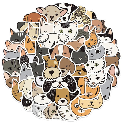 50PCS Cartoon Cat Dog Mixed Graffiti Waterproof Sticker Personalized Decoration Notebook Water Cup Helmet Guitar