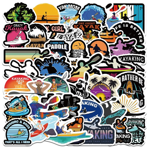 50PCS cartoon water kayak sports graffiti stickers, personalized, fashionable and creative DIY exquisite decorative stickers, luggage, laptops, ipads, guitars, helmets, cars, popular stickers, toys