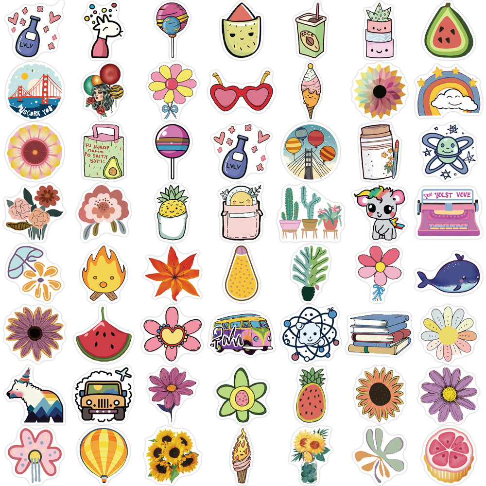50PCS Cartoon Cute Fruit Plant Fresh Pattern Series Doodle Stickers Exquisite Fashion Creative DIY Journal Decorative Decals Suitable for Cups, Helmets, Skateboards, and Stationery Boxes