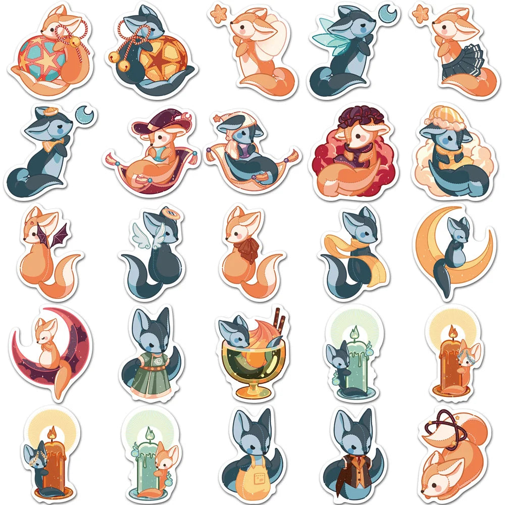 50PCS Cartoon Fox Waterproof Sticker Trunk Water Cup Mobile Phone Cute Children's Reward Refrigerator Skateboard