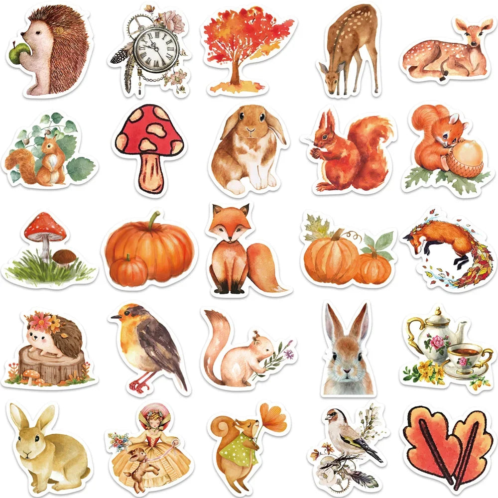 50PCS Cartoon Autumn Forest Personality Creative Sticker DIY Refrigerator Suitcase Skateboard Waterproof Guitar