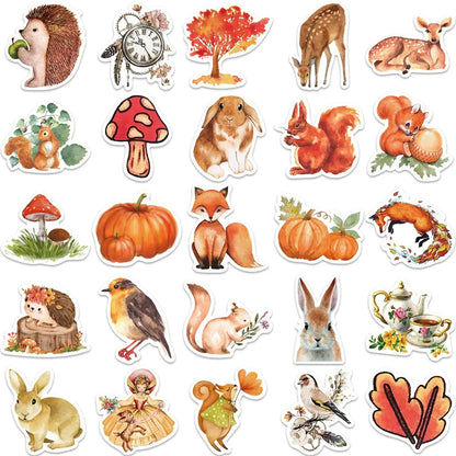 50PCS Cartoon Autumn Forest Personality Creative Sticker DIY Refrigerator Suitcase Skateboard Waterproof Guitar