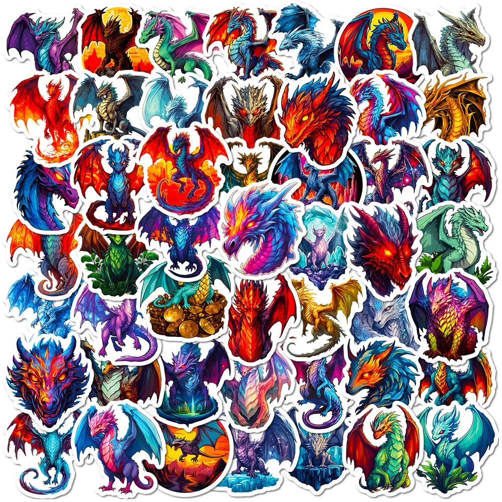 50PCS Cool Fire Dragon Stickers - Mythical Creature Decals for Gaming Laptops, Water Bottles, Notebooks & Fantasy Gamer Gifts