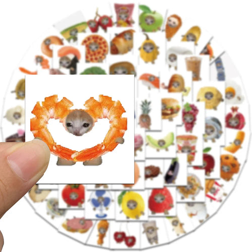 69PCS Cartoon Cute Funny Food Cat Head Graffiti Stickers Personality Fashion Creative DIY Exquisite Trend Decoration Decals Toys for Luggage Laptop IPad Skateboard Mobile Phone Car Popular Stickers