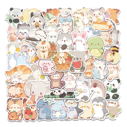50PCS Cute Animal Doodle Stickers, Funny Chibi Cartoon Vinyl Decals for Kids, Journals, and Laptops