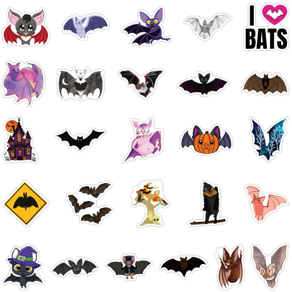 50PCS Cartoon Critters Bat Pumpkin Graffiti Stickers Personality Fashion Creative Trend DIY Exquisite Decorative Decals for Luggage Laptop IPad Diary Popular Toys Stickers