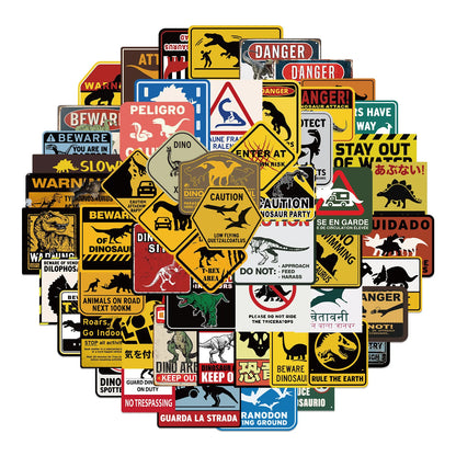 60PCS Cartoon Jurassic Dinosaur World Graffiti Warning Stickers Personalized Fashion Creative DIY Exquisite Decorative Stickers Laptop Luggage Skateboard Helmet Guitar Popular Decals Toys