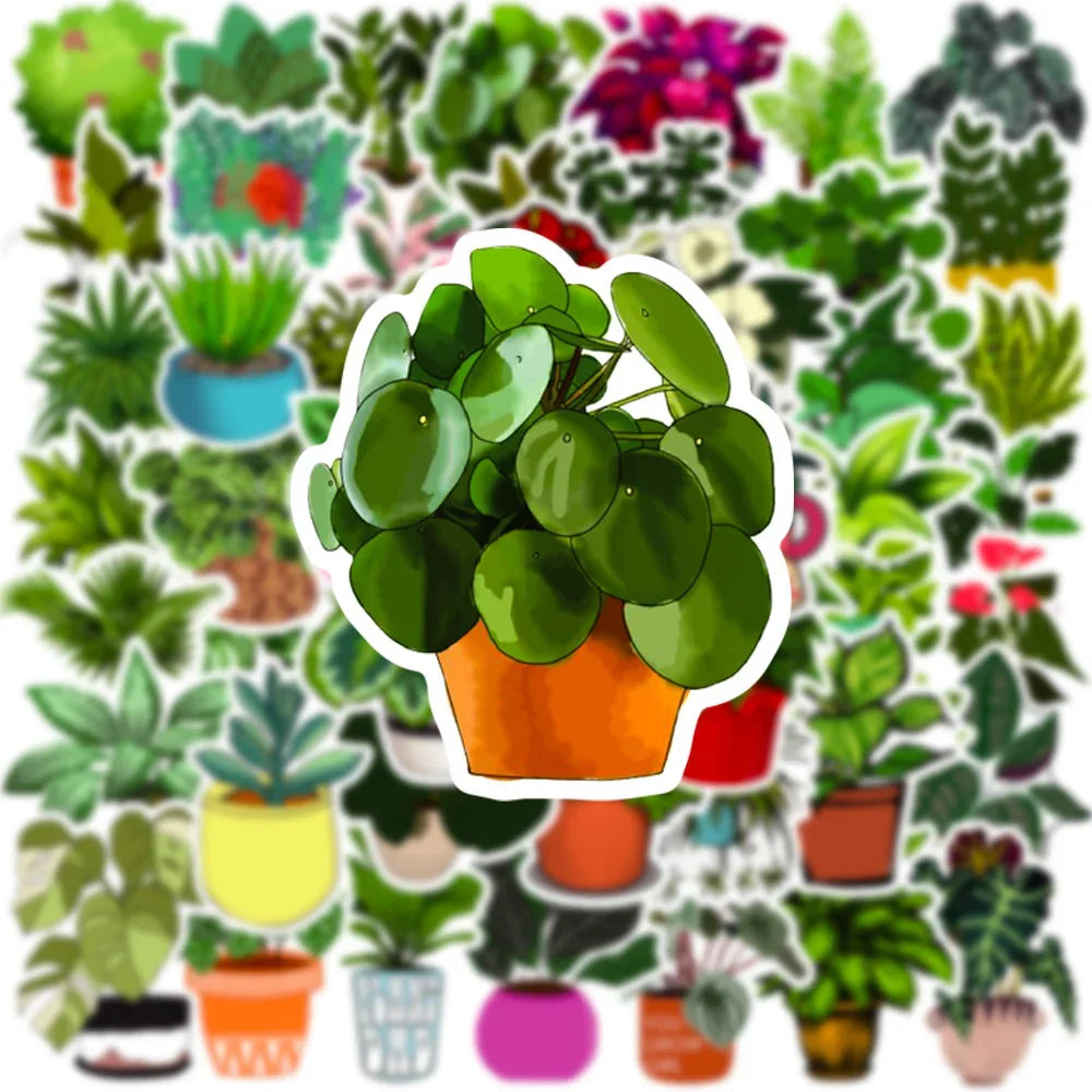 50PCS Potted Plant Cartoon Graffiti Waterproof Sticker Creative Decoration Refrigerator Skateboard DIYGuitar Cup