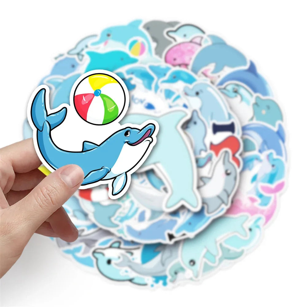 50PCS Cute Dolphin Cartoon Sticker Toy Luggage Laptop iPad Skateboard Phone DIY Water Cup Guitar Fridge Sticker