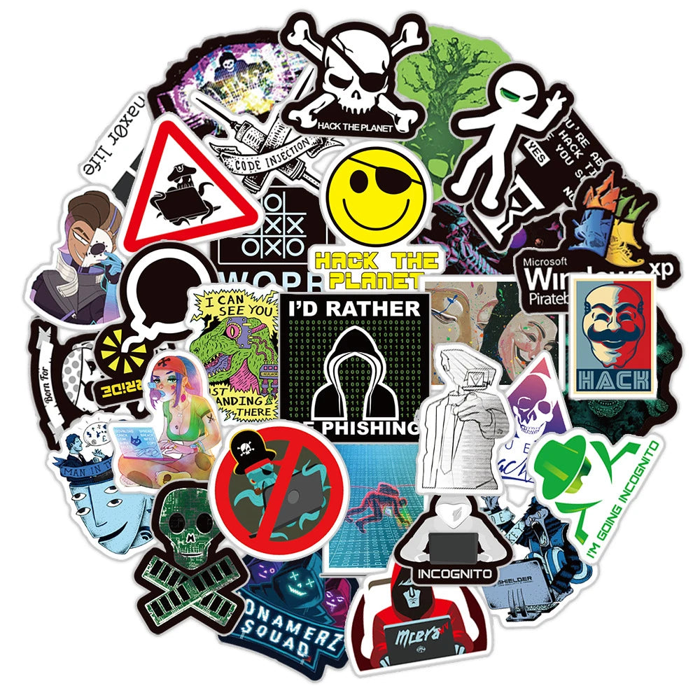 50PCS Cartoon Network Hacker Pattern Sticker DIY Decal Luggage Travel Skateboard Laptop Phone Ipad Sticker