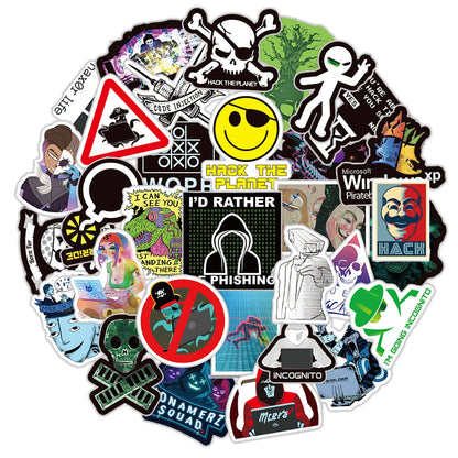50PCS Cartoon Network Hacker Pattern Sticker DIY Decal Luggage Travel Skateboard Laptop Phone Ipad Sticker
