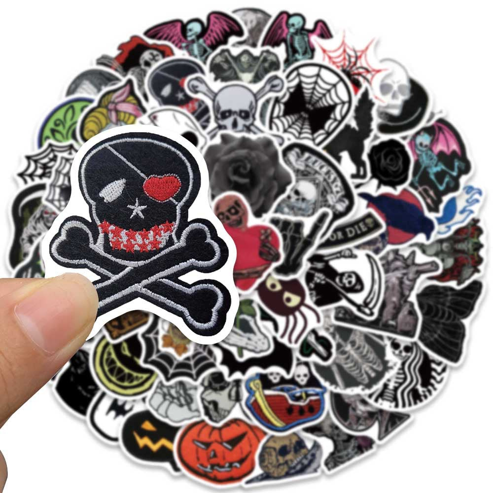60PCS Cartoon Dark Skeleton Spider Web Doodle Stickers Exquisite, Fashionable, Creative DIY Journal Decorations Suitable for Notebooks, Guitars, Helmets, Skateboards, Water Bottles, and Stationery Boxes
