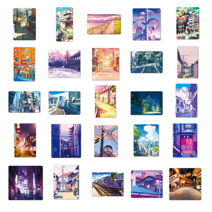 50PCS Japanese Anime Streetscape Stickers - Urban Ghibli-esque Decals for Nostalgic Cityscape Journals, Aesthetic Travel Logs & Animated Memory Preservation