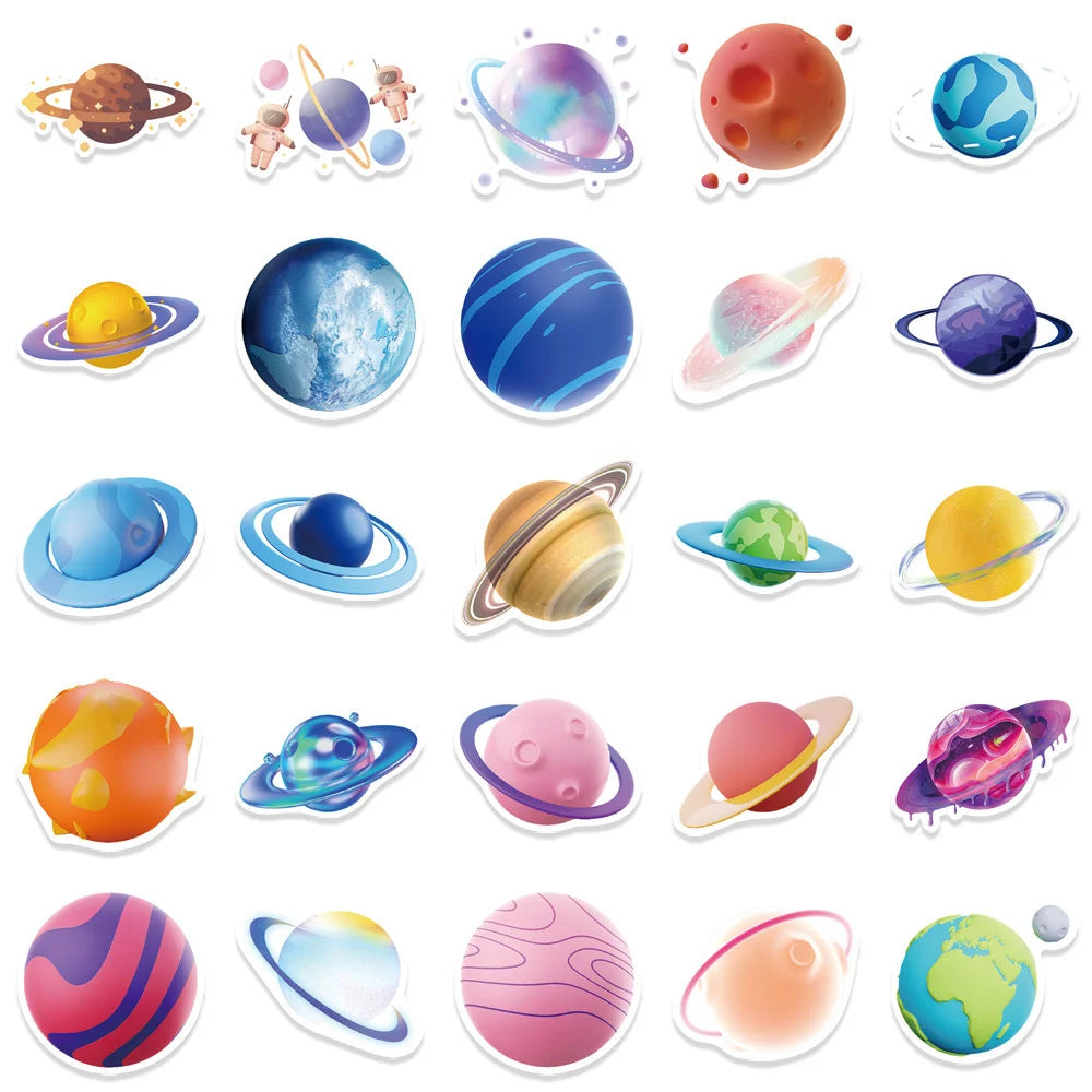 50PCS Cartoon Planet Graffiti Waterproof Sticker Personalized Decoration Creative Refrigerator Skateboard Helmet